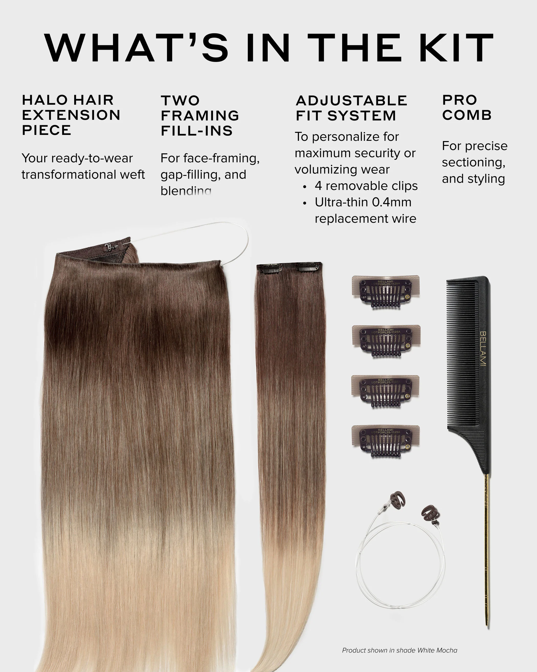 Halo Pro Extensions Kit, White Mocha #3/60 Balayage - Image 5