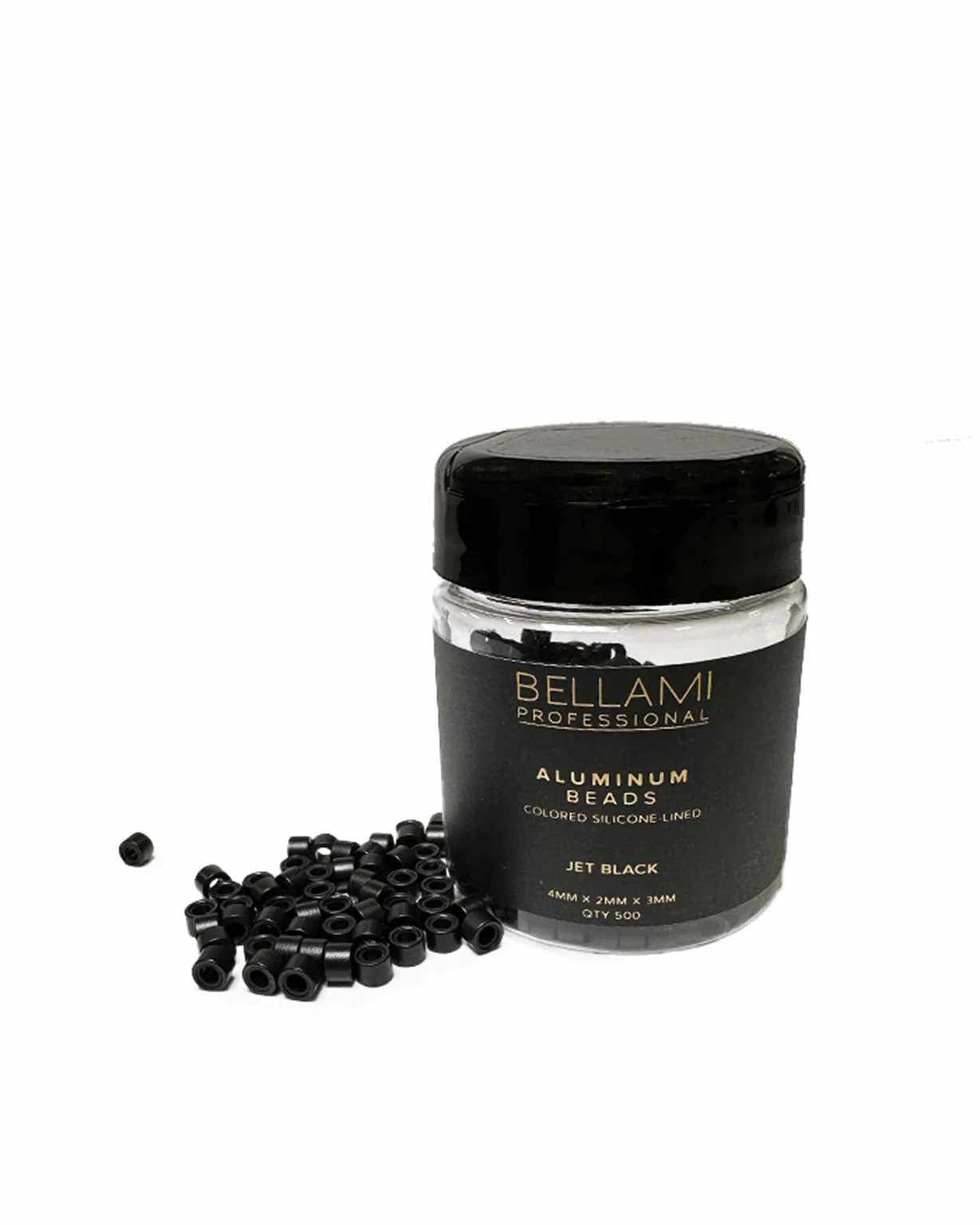 Micro Aluminum Beads Silicone-Lined, Jet Black Natural 4mm x 2mm x 3mm
