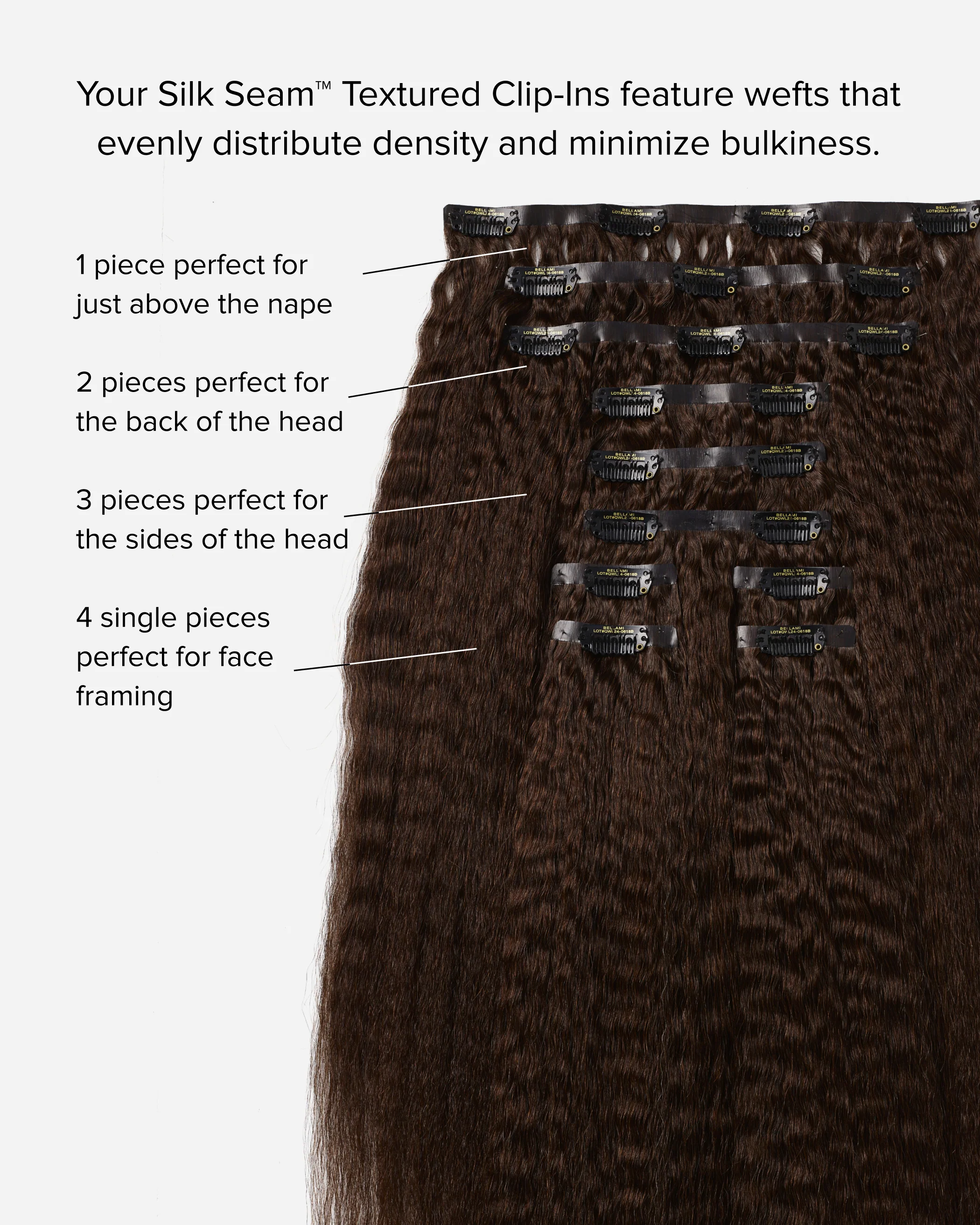 Silk Seam™ Textured Clip-In, Dark Brown/Ash Brown #2/8 Ombre Blowout - Image 3